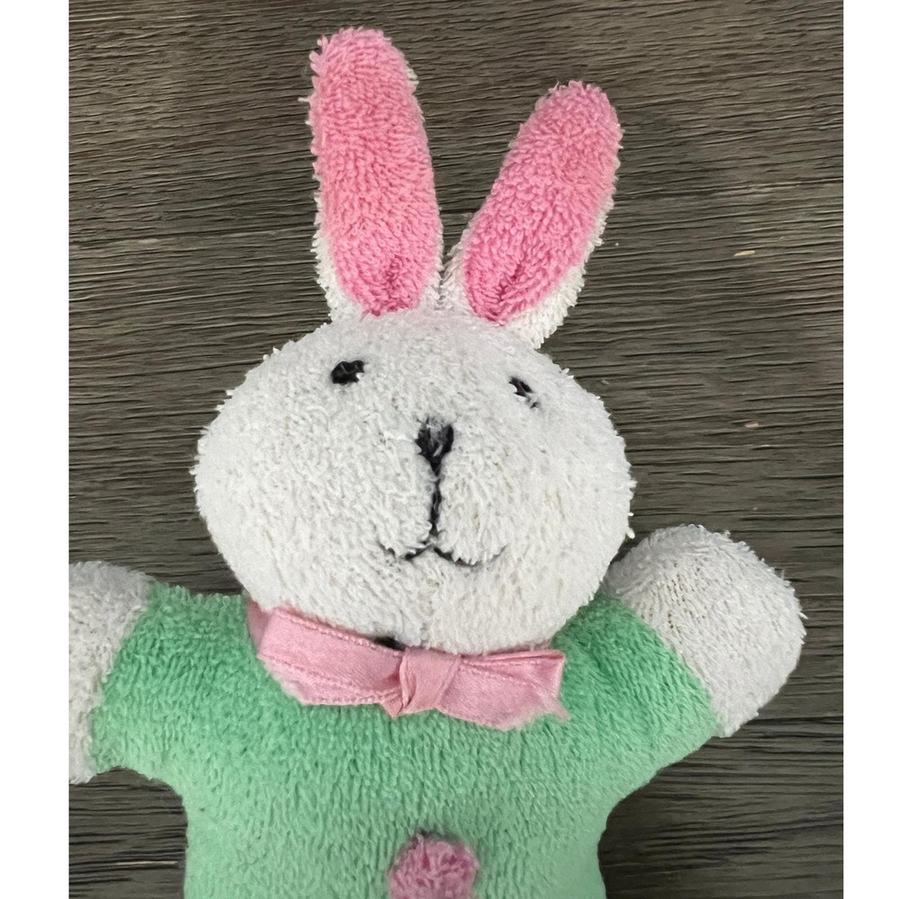 Easter Bunny Rabbit Terry Cloth‎  Plush Stuffed Animal Toy Pink Bow Green